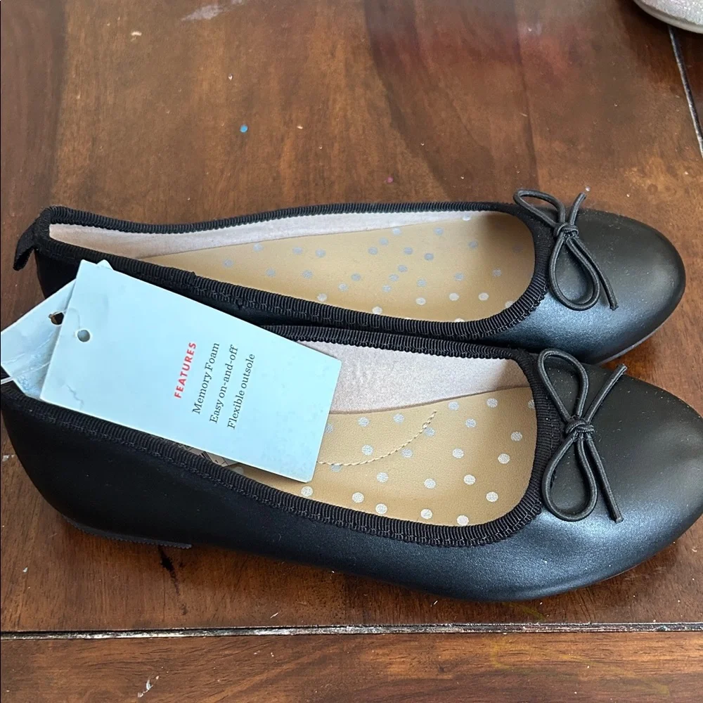 Cat & Jack Black Bow Trim Ballet Flats